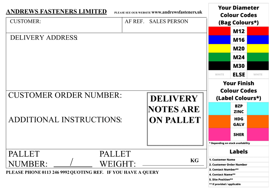 Pallet Sheet - Pallet Identification Card