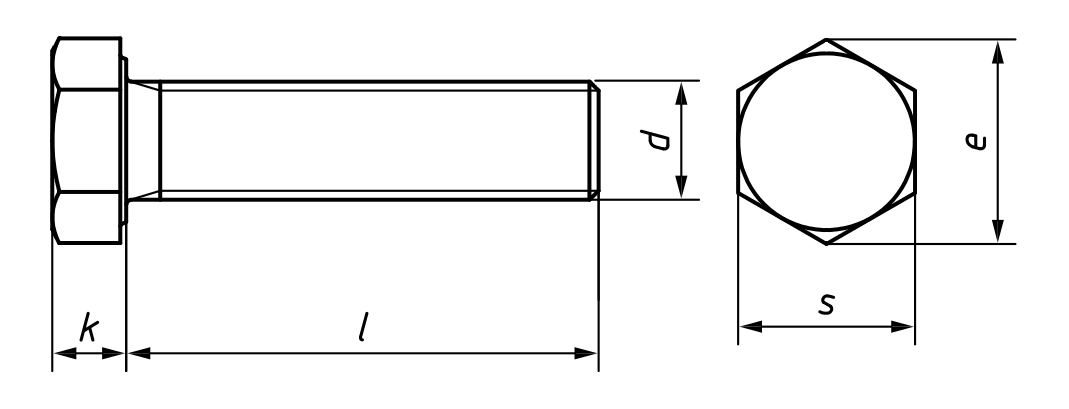 DIN 933 Hexagon Setscrew (Screw) - Basic dimensions