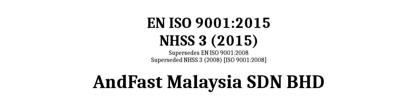 AndFast Malaysia Certificate for ISO 9001:2015 and NHSS3 (2015)