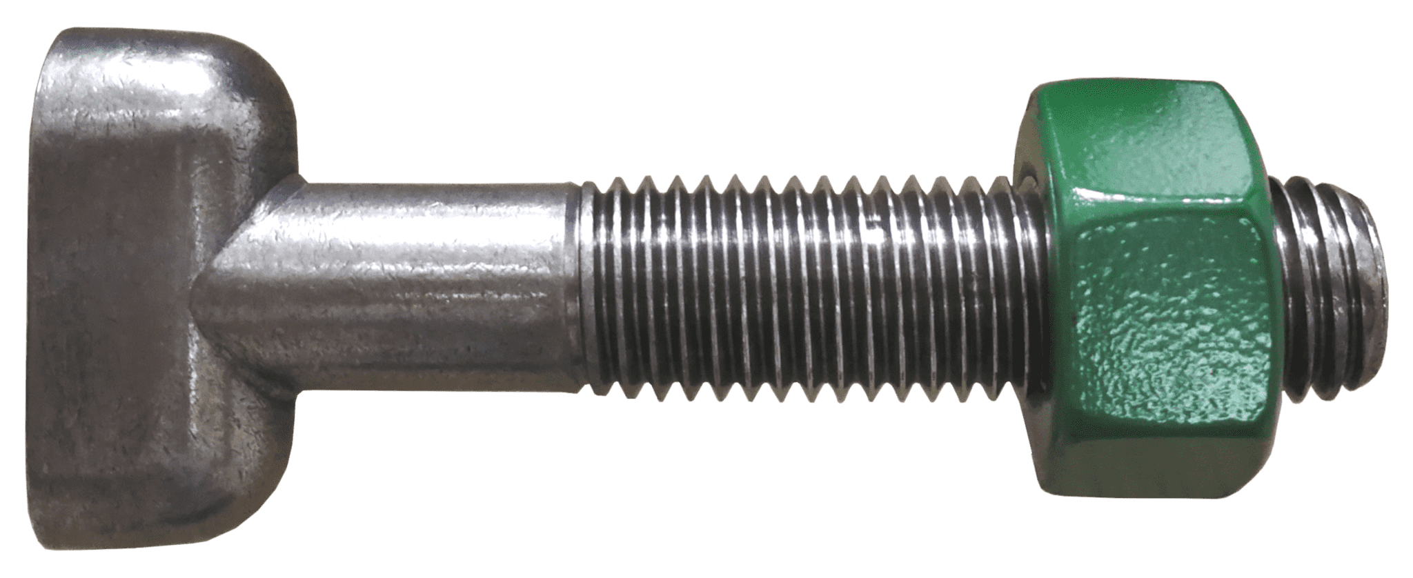 Tee-bolt stainless steel assembly with green coated nut