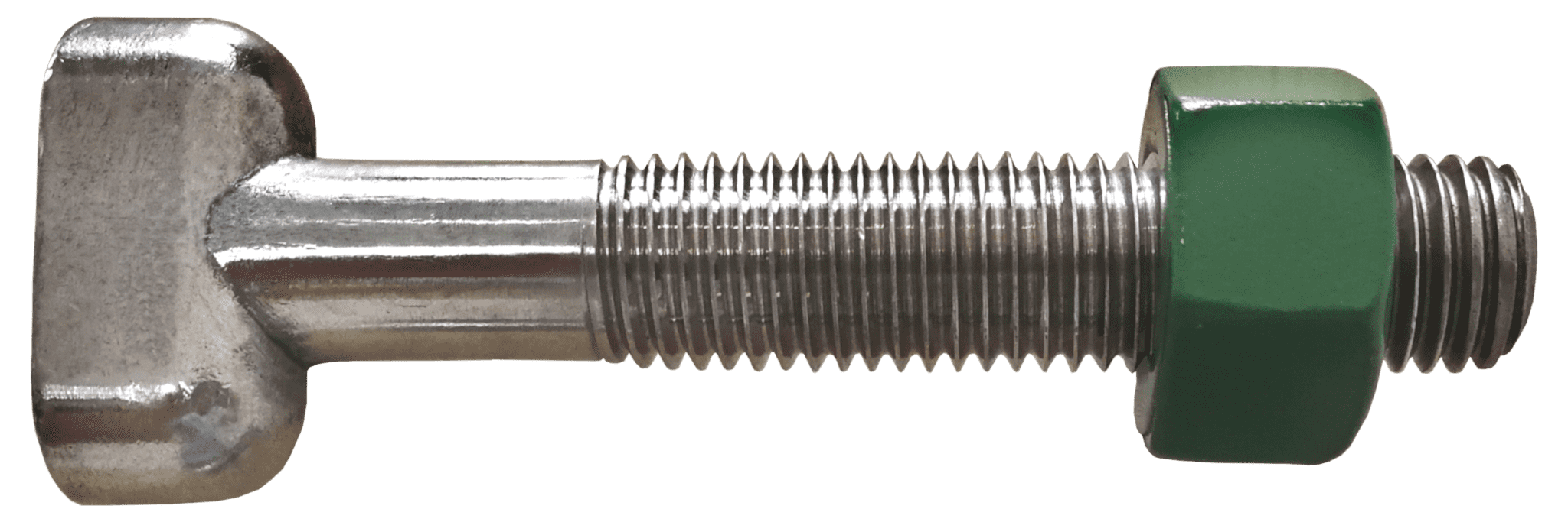 Tee-bolt stainless steel assembly with green coated nut